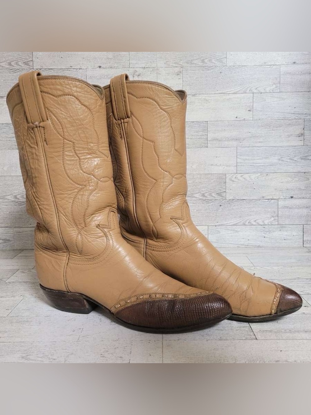 Women's 6B Tony Lama Exotic Brown Lizard Leather Cowboy Boots Vintage 60's